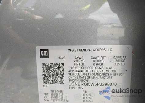 2023 Chevrolet Traverse Fwd Lt Cloth z USA, uszkodzony, nr VIN 1GNERGKW5PJ298370